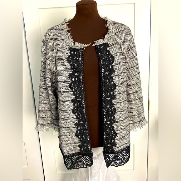 Chicos Tweed & Lace Cardigan/ Blazer 3/4 Sleeves Size 12 Large Chicos 2 - Picture 1 of 14